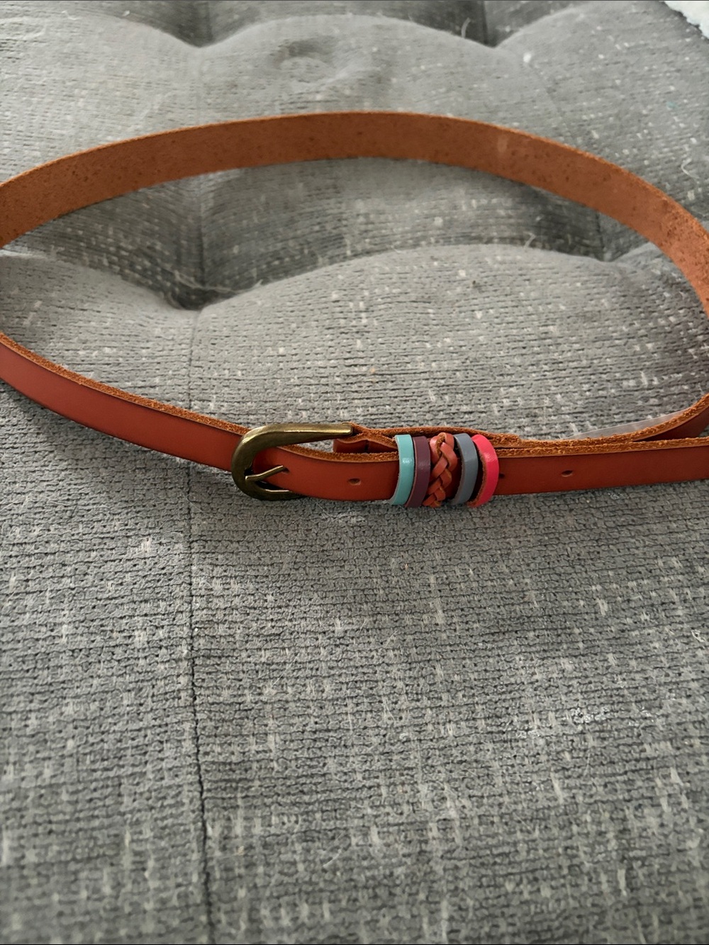Target Tan Leather Belt with Turquoise and Pink Accent Rings